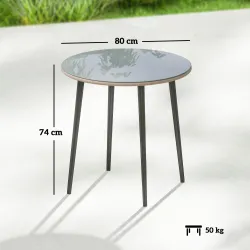 Mesa de Comedor de Jardín con Tablero de Vidrio Templado con Borde de Ratán Estructura de Acero 80x80x74 cm Gris - Ogal.Es