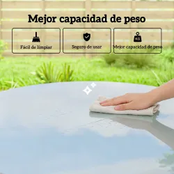 Mesa de Comedor de Jardín con Tablero de Vidrio Templado con Borde de Ratán Estructura de Acero 80x80x74 cm Gris - Ogal.Es