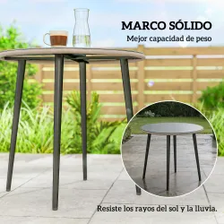 Mesa de Comedor de Jardín con Tablero de Vidrio Templado con Borde de Ratán Estructura de Acero 80x80x74 cm Gris - Ogal.Es