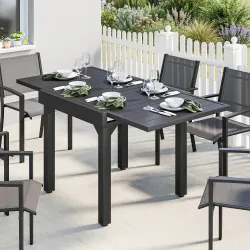 Mesa de Comedor Exterior Extensible 80/160 cm para 4-6 Personas Mesa de Jardín Rectangular para Terraza Negro - Ogal.Es
