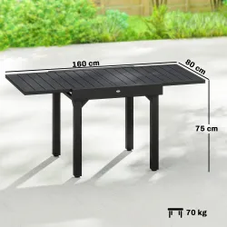 Mesa de Comedor Exterior Extensible 80/160 cm para 4-6 Personas Mesa de Jardín Rectangular para Terraza Negro - Ogal.Es