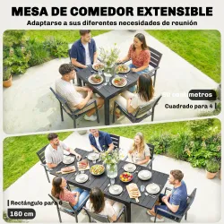 Mesa de Comedor Exterior Extensible 80/160 cm para 4-6 Personas Mesa de Jardín Rectangular para Terraza Negro - Ogal.Es