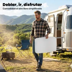 Mesa Plegable Camping Portátil con Altura Ajustable en 5 Niveles Encimera de HDPE y Marco Metálico 75x50x73,5 cm... - Ogal.Es