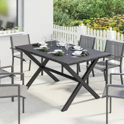 Mesa de Comedor de Jardín para 6 Personas con Superficie de HDPE de Listones Estructura Metálica 150x90x74 cm Negro - Ogal.Es