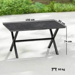 Mesa de Comedor de Jardín para 6 Personas con Superficie de HDPE de Listones Estructura Metálica 150x90x74 cm Negro - Ogal.Es