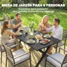 Mesa de Comedor de Jardín para 6 Personas con Superficie de HDPE de Listones Estructura Metálica 150x90x74 cm Negro - Ogal.Es