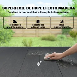 Mesa de Comedor de Jardín para 6 Personas con Superficie de HDPE de Listones Estructura Metálica 150x90x74 cm Negro - Ogal.Es