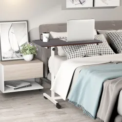 Mesa Auxiliar con Ruedas para Sofá y Cama Altura Ajustable y Marco de Acero 77x40x76-100 cm Nogal Oscuro - Ogal.Es