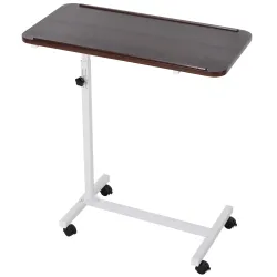 Mesa Auxiliar con Ruedas para Sofá y Cama Altura Ajustable y Marco de Acero 77x40x76-100 cm Nogal Oscuro - Ogal.Es