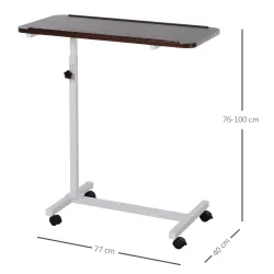 Mesa Auxiliar con Ruedas para Sofá y Cama Altura Ajustable y Marco de Acero 77x40x76-100 cm Nogal Oscuro - Ogal.Es