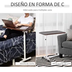 Mesa Auxiliar con Ruedas para Sofá y Cama Altura Ajustable y Marco de Acero 77x40x76-100 cm Nogal Oscuro - Ogal.Es