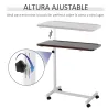 Mesa Auxiliar con Ruedas para Sofá y Cama Altura Ajustable y Marco de Acero 77x40x76-100 cm Nogal Oscuro - Ogal.Es