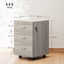 Cajonera de Escritorio con 3 Cajones Ruedas Cerradura 2 Llaves Archivador Móvil para Estudio Salón 40x40x61,5 cm... - Ogal.Es