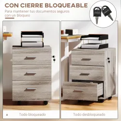Cajonera de Escritorio con 3 Cajones Ruedas Cerradura 2 Llaves Archivador Móvil para Estudio Salón 40x40x61,5 cm... - Ogal.Es
