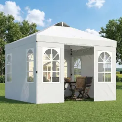 Carpa Plegable 3x3 m Pop-up con UPF50+ 4 Laterales Desmontables Altura Ajustable y Bolsa de Transporte Blanco - Ogal.Es
