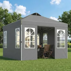 Carpa Plegable 3x3 m Pop-up con UPF50+ 4 Laterales Desmontables Altura Ajustable y Bolsa de Transporte Gris Oscuro - Ogal.Es