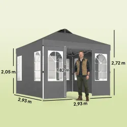 Carpa Plegable 3x3 m Pop-up con UPF50+ 4 Laterales Desmontables Altura Ajustable y Bolsa de Transporte Gris Oscuro - Ogal.Es