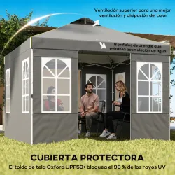 Carpa Plegable 3x3 m Pop-up con UPF50+ 4 Laterales Desmontables Altura Ajustable y Bolsa de Transporte Gris Oscuro - Ogal.Es