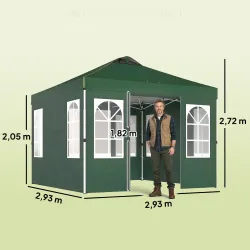 Carpa Plegable 3x3 m Pop-up con UPF50+ 4 Laterales Desmontables Altura Ajustable y Bolsa de Transporte Verde - Ogal.Es
