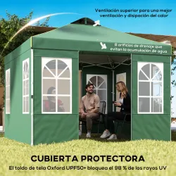 Carpa Plegable 3x3 m Pop-up con UPF50+ 4 Laterales Desmontables Altura Ajustable y Bolsa de Transporte Verde - Ogal.Es