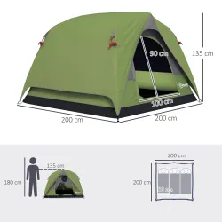 Tienda de Camping para 4 Personas Impermeable Fácil Instalación y Bolsa de Transporte Incluida 200x200x135 cm Verde - Ogal.Es