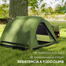 Tienda de Camping para 4 Personas Impermeable Fácil Instalación y Bolsa de Transporte Incluida 200x200x135 cm Verde - Ogal.Es