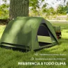 Tienda de Camping para 4 Personas Impermeable Fácil Instalación y Bolsa de Transporte Incluida 200x200x135 cm Verde - Ogal.Es