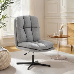 Butaca de Salón Giratorio 360° Altura Ajustable Asiento Ancho Tapizado en Lino Base de Metal Gris Claro - Ogal.Es