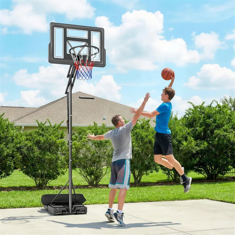 Canasta de Baloncesto Exterior con Ruedas Altura Ajustable 235-305 cm Base Rellenable y Bolsa de Peso Negro - Ogal.Es