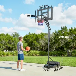 Canasta de Baloncesto Exterior con Ruedas Altura Ajustable 235-305 cm Base Rellenable y Bolsa de Peso Negro - Ogal.Es
