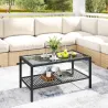 Mesa de Jardín de Ratán Mesita Auxiliar con Estante Tablero de Vidrio Templado Estructura de Acero 92x50x45 cm N... - Ogal.Es