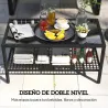 Mesa de Jardín de Ratán Mesita Auxiliar con Estante Tablero de Vidrio Templado Estructura de Acero 92x50x45 cm N... - Ogal.Es