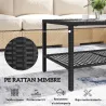 Mesa de Jardín de Ratán Mesita Auxiliar con Estante Tablero de Vidrio Templado Estructura de Acero 92x50x45 cm N... - Ogal.Es