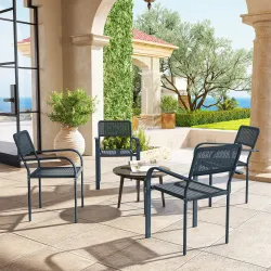 Juego de 4 Sillas de Jardín Exterior Apilables con Reposabrazos Respaldo y Marco de Acero 55x60x83 cm Gris Oscuro - Ogal.Es