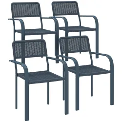Juego de 4 Sillas de Jardín Exterior Apilables con Reposabrazos Respaldo y Marco de Acero 55x60x83 cm Gris Oscuro - Ogal.Es
