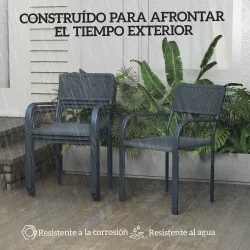 Juego de 4 Sillas de Jardín Exterior Apilables con Reposabrazos Respaldo y Marco de Acero 55x60x83 cm Gris Oscuro - Ogal.Es