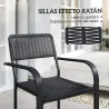 Juego de 4 Sillas de Jardín Exterior Apilables con Reposabrazos Respaldo y Marco de Acero 55x60x83 cm Negro - Ogal.Es