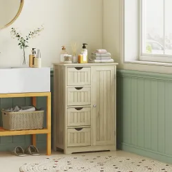 Armario de Baño Columna de Baño Estrecha con 4 Cajones y Estante Ajustable Estilo Moderno 56x30x83 cm Madera Nat... - Ogal.Es