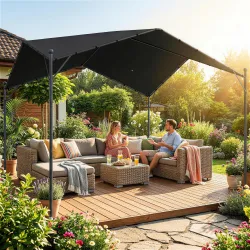 Pérgola de Jardín 3x3 m con Dosel UPF30+ Estructura de Metal Galvanizado Techo Inclinado Pabellón para Exterior ... - Ogal.Es