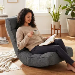 Silla de Suelo Plegable Silla de Lectura Giratoria 360° con Respaldo Ajustable en 5 Posiciones 58x107x79 cm Gris - Ogal.Es