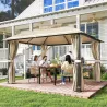Carpa para Jardín con Techo Doble Cenador con Mosquiteras y Cortinas para Exterior Terraza 370x303x290 cm Beige - Ogal.Es