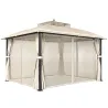 Carpa para Jardín con Techo Doble Cenador con Mosquiteras y Cortinas para Exterior Terraza 370x303x290 cm Beige - Ogal.Es