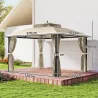 Carpa para Jardín con Techo Doble Cenador con Mosquiteras y Cortinas para Exterior Terraza 370x303x290 cm Beige - Ogal.Es
