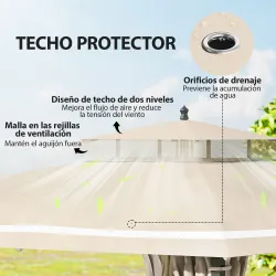 Carpa para Jardín con Techo Doble Cenador con Mosquiteras y Cortinas para Exterior Terraza 370x303x290 cm Beige - Ogal.Es