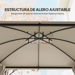 Carpa para Jardín con Techo Doble Cenador con Mosquiteras y Cortinas para Exterior Terraza 370x303x290 cm Beige - Ogal.Es
