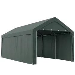 Carpa Garaje de Exterior 3x6 m con Tejido PE Resistente Estructura de Acero y Paredes Desmontables Gris Oscuro - Ogal.Es