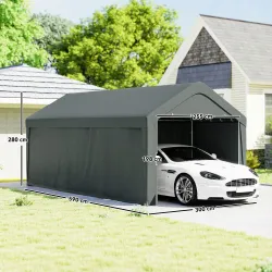 Carpa Garaje de Exterior 3x6 m con Tejido PE Resistente Estructura de Acero y Paredes Desmontables Gris Oscuro - Ogal.Es