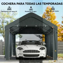 Carpa Garaje de Exterior 3x6 m con Tejido PE Resistente Estructura de Acero y Paredes Desmontables Gris Oscuro - Ogal.Es