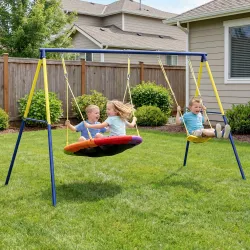 Columpio para Bebés Cuerdas Ajustables Soporte de Acero Carga 150 kg para 3 Niños de 3-8 Años Multicolor - Ogal.Es