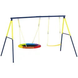 Columpio para Bebés Cuerdas Ajustables Soporte de Acero Carga 150 kg para 3 Niños de 3-8 Años Multicolor - Ogal.Es